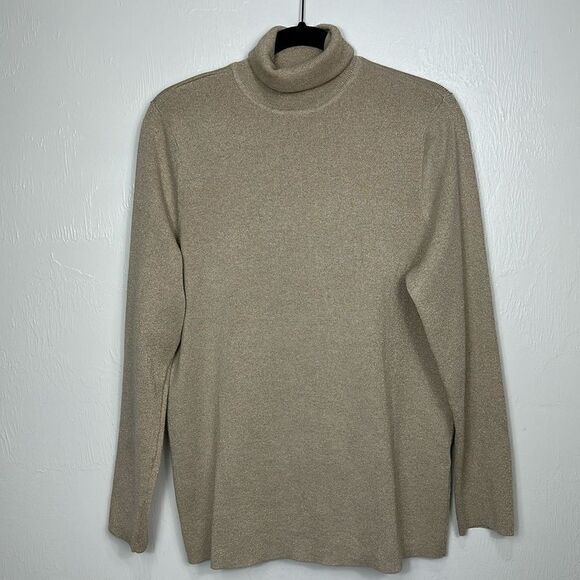 Chico’s Oatmeal Color Metallic Shimmer Turtleneck Pullover Sweater Size XL - Picture 2 of 11